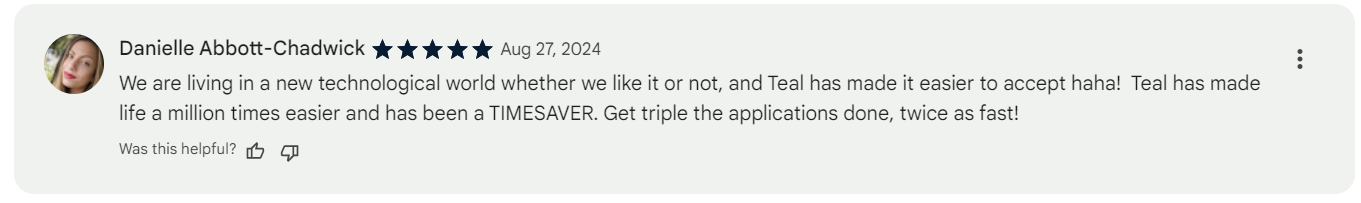 5-star Teal review