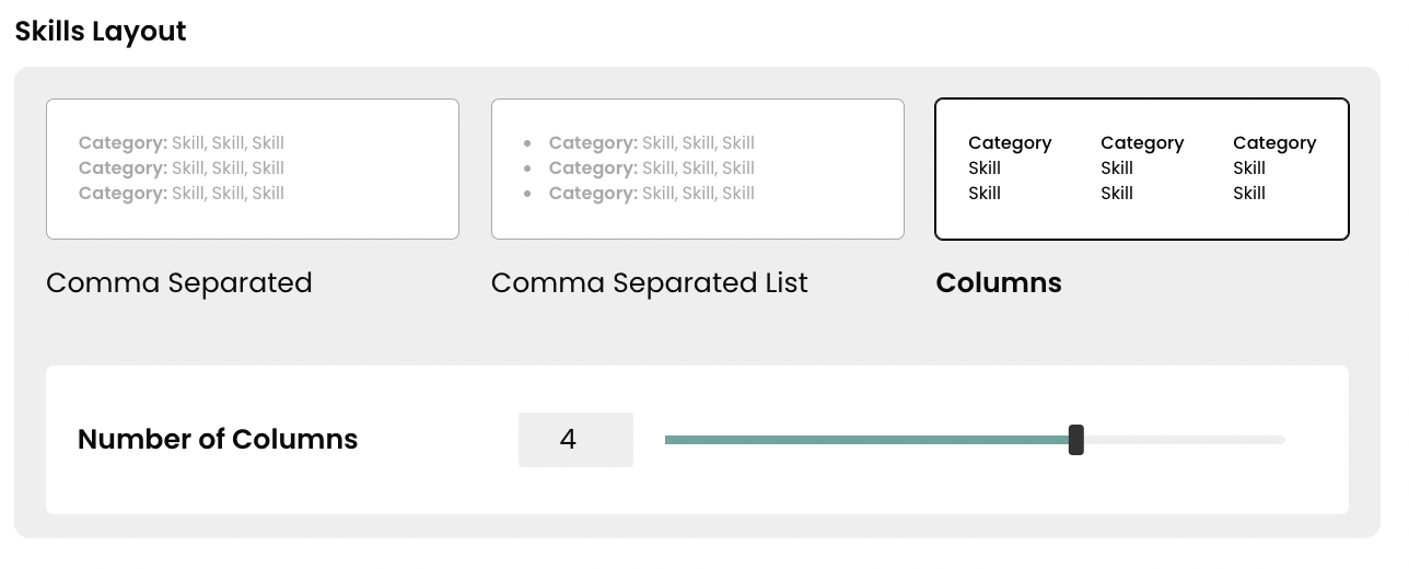 Easily adjust how your format your skills with Teal's Design Mode.