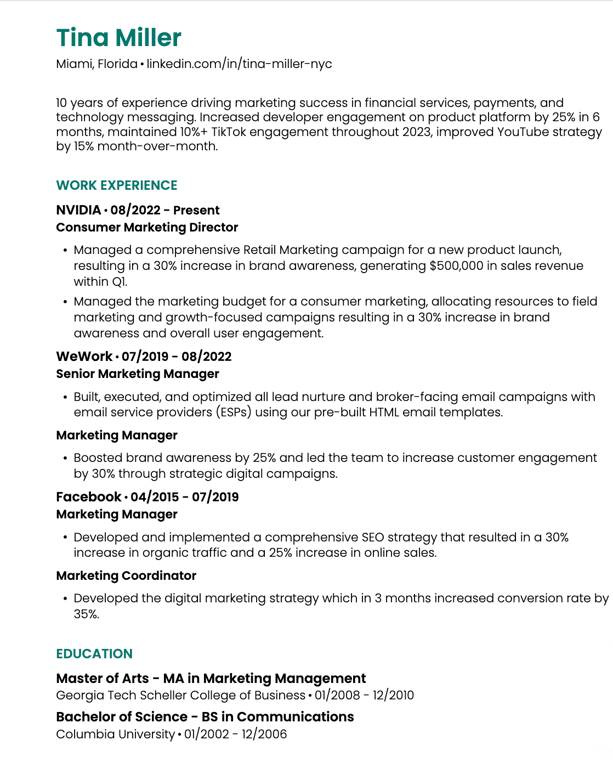 Mini resume example