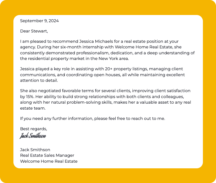 One of several reference letter examples