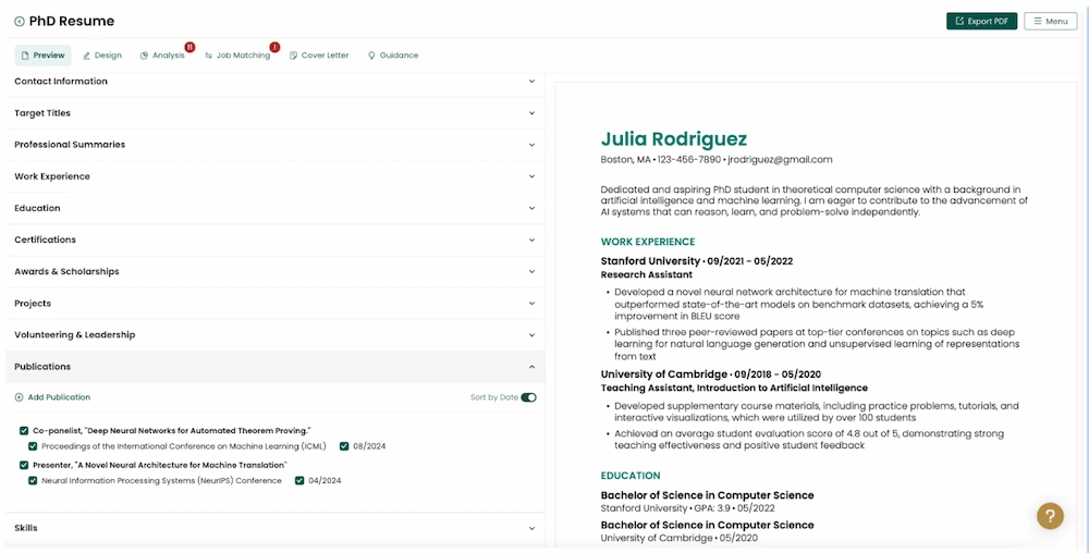 A screenshot of Teal's customizable sections