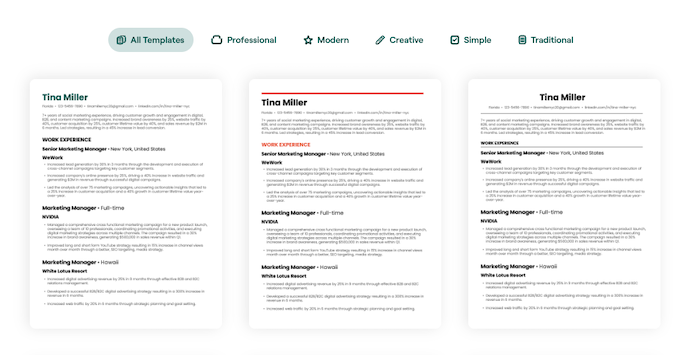 Teal’s resume library has professional resume templates