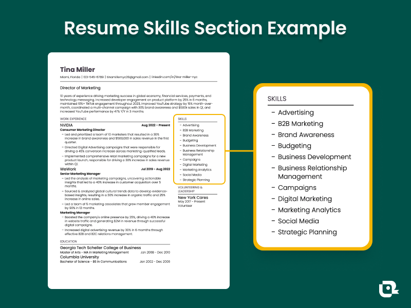 A skills section on a resume