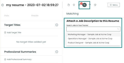 Matching a job description to awards using resume builder