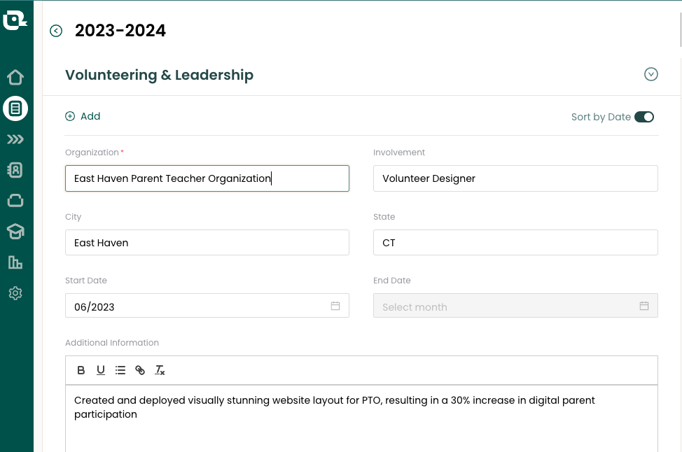 Adding volunteering extracurricular activities to a resume
