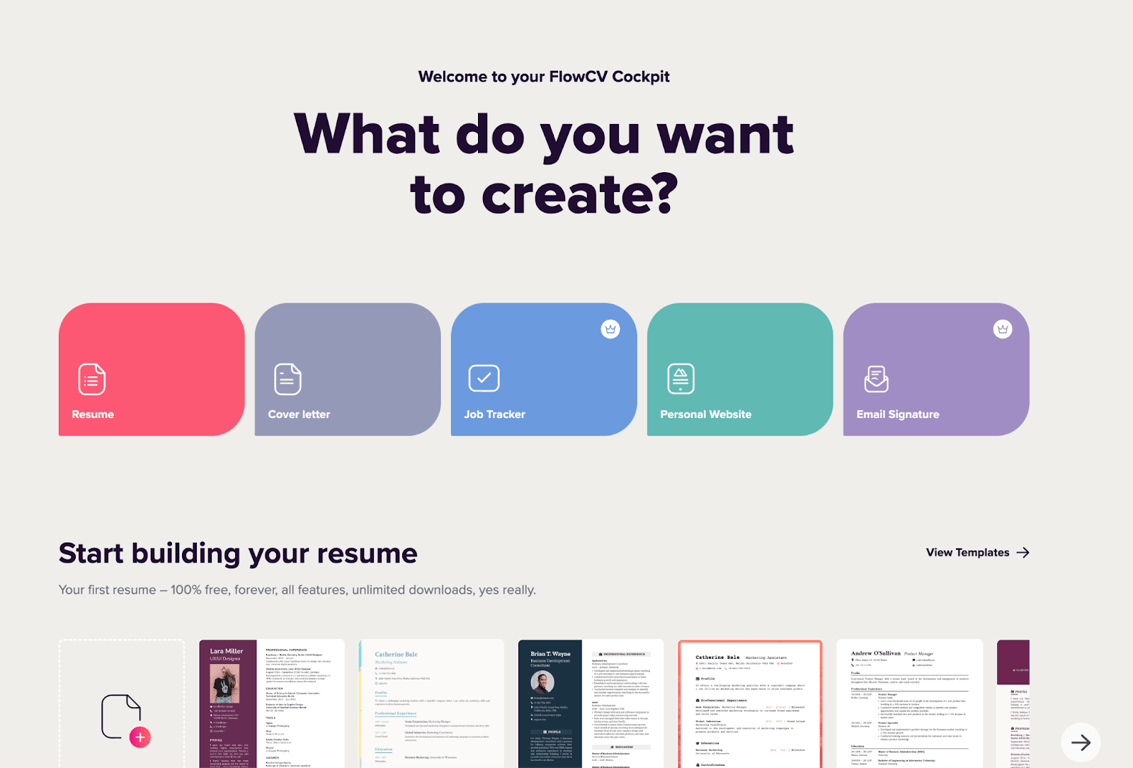 FlowCV welcome page
