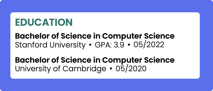 Example of a PhD resume Education section
