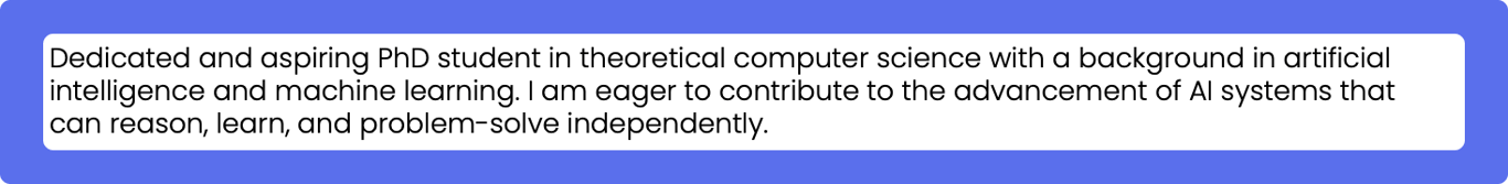 A Phd CV example of a Professional Summary section