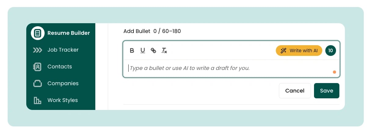 An image of how to add soft skills to a resume Work Experience section with Teal