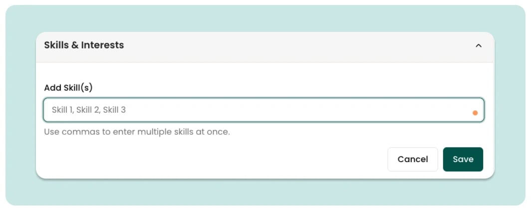 An image of how to list soft skills on a resume Skills section with Teal