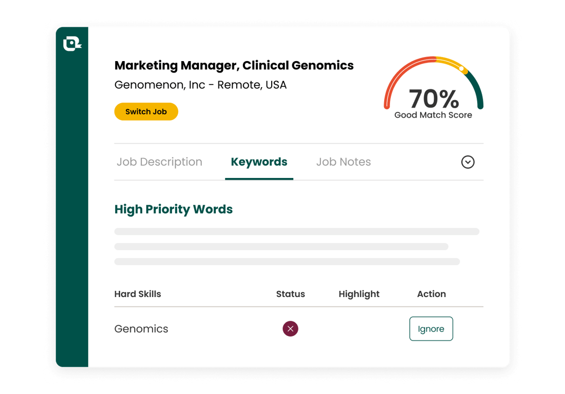 A graphic of how to tailor your resume worksheet content with Teal's Match Score tool