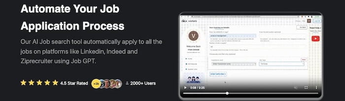 Screenshot of LazyApply's homepage