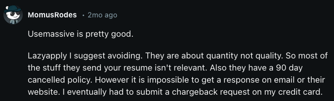 This review recommends avoiding LazyApply because it's about "quantity not quality."