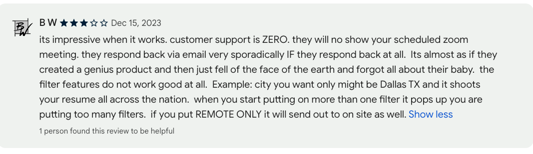 This review calls out poor customer support and technical glitches
