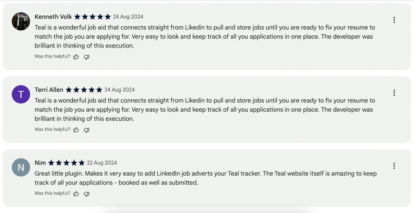 Recent Teal Chrome extension reviews