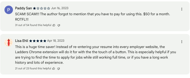 Two Ladders reviews on Google Google