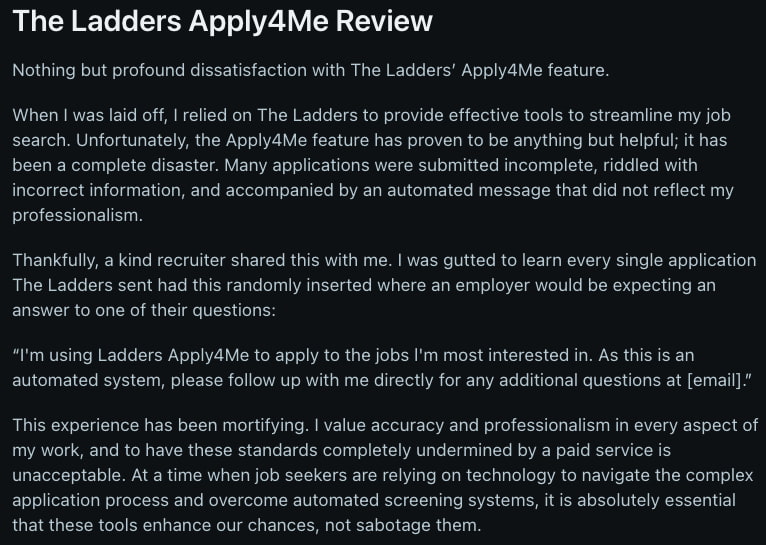 A screenshot of a Ladders review