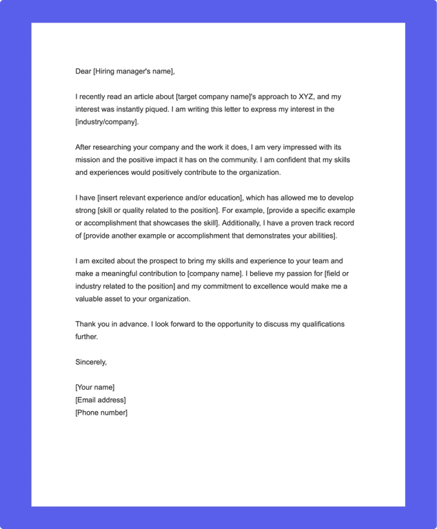 sample letter of interest for a job