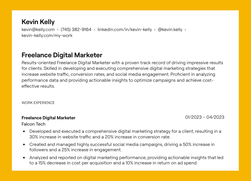 An example of how to put freelance work on a resume