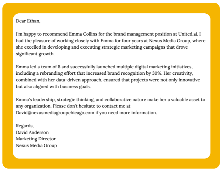 Reference letter sample