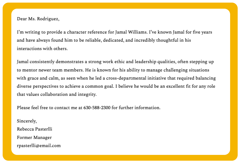 Character reference letter example