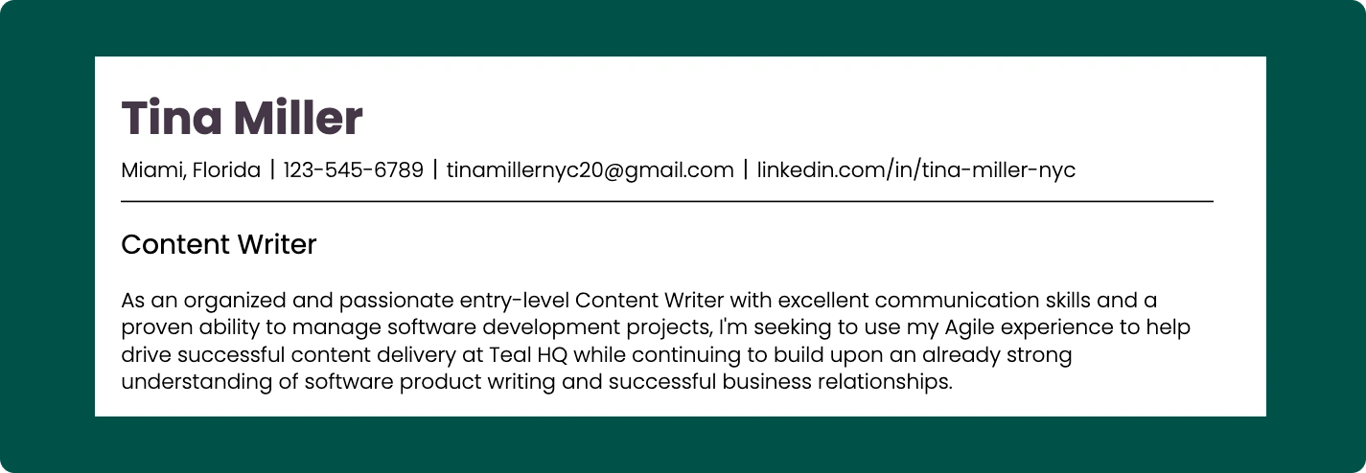 about me examples for a resume