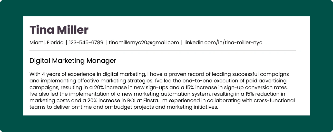 about me examples for a resume