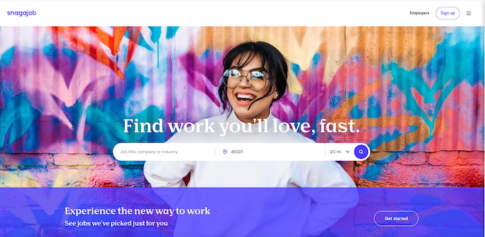 Snagajob homepage screenshot