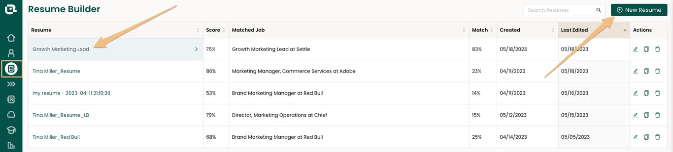 A screenshot of the Teal AI Resume Builder