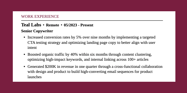 Example of how many bullet points per job on a resume example