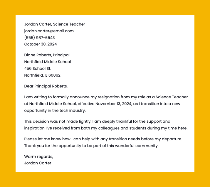 ShortrResignation letter example