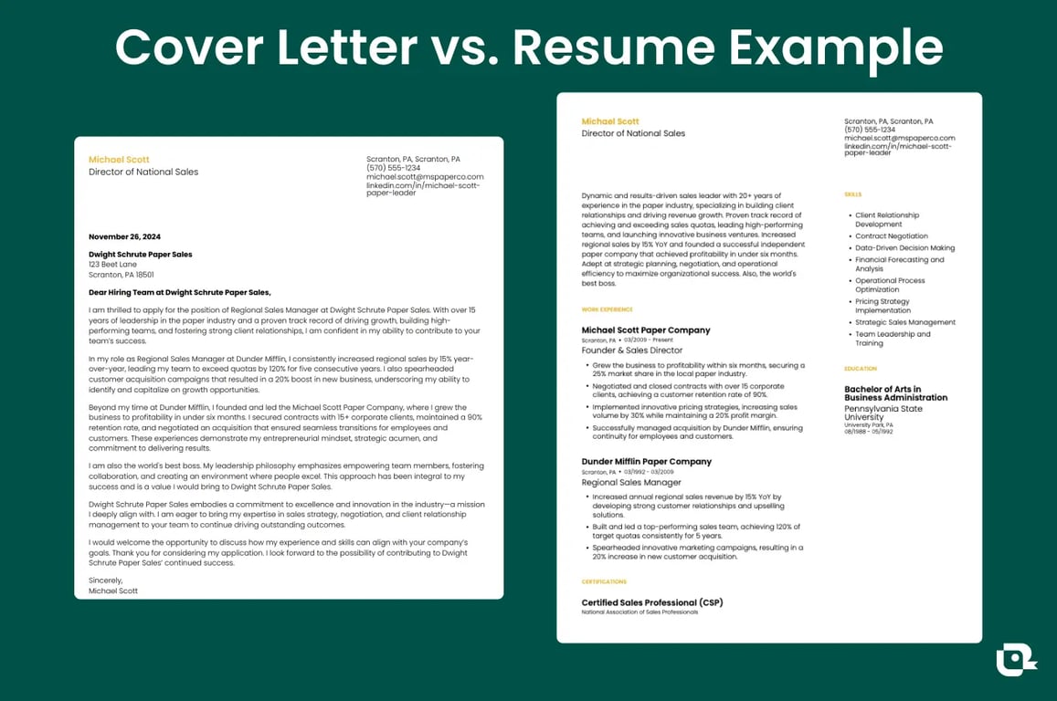 One of the cover letter vs resume examples