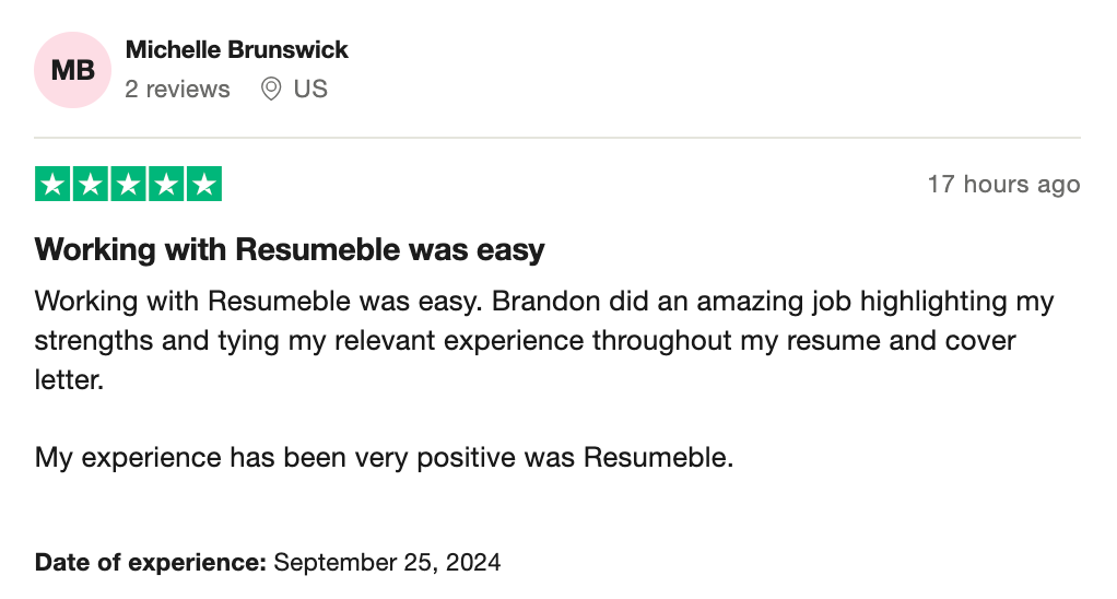 One of several positive resumebale reviews
