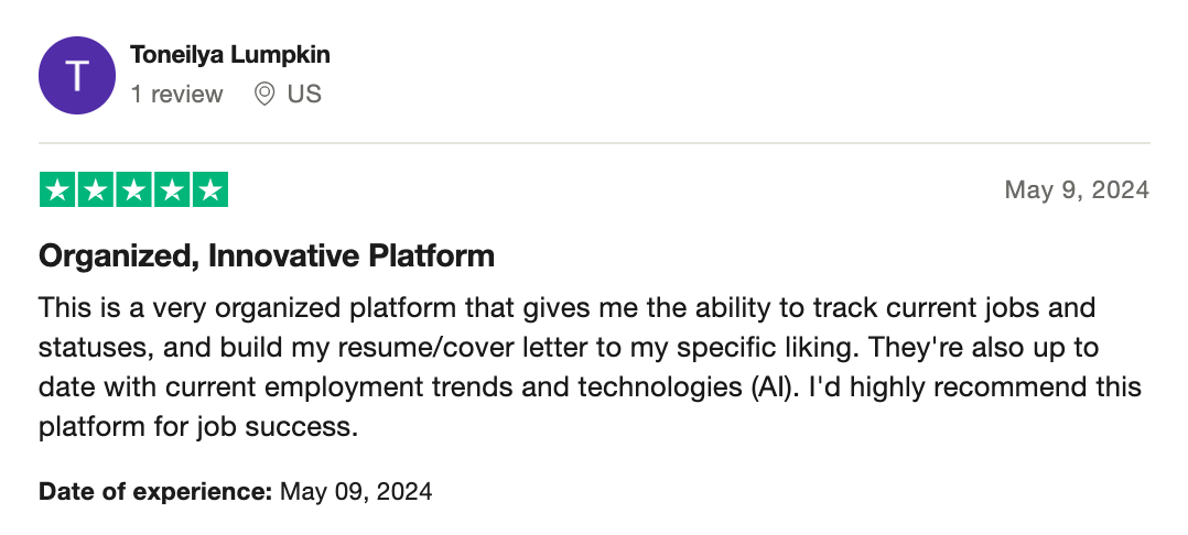 A screenshot of a review of Teal vs Resumeble reviews