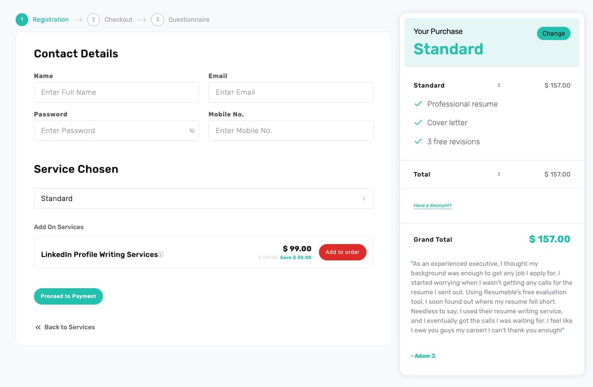 A screenshot of Resumeble's LinkedIn profile tool page for Resumeble reviews