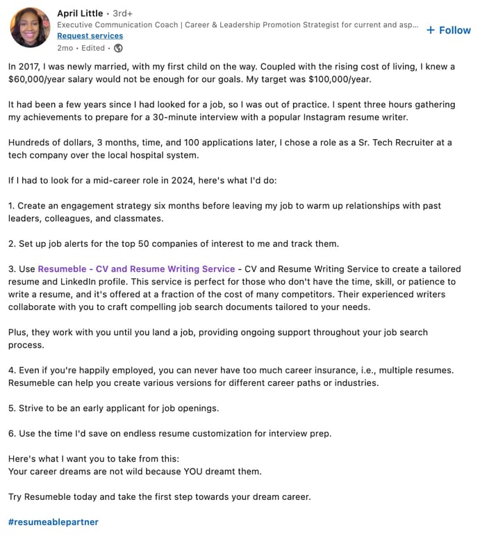 Resumeable reviews on LinkedIn