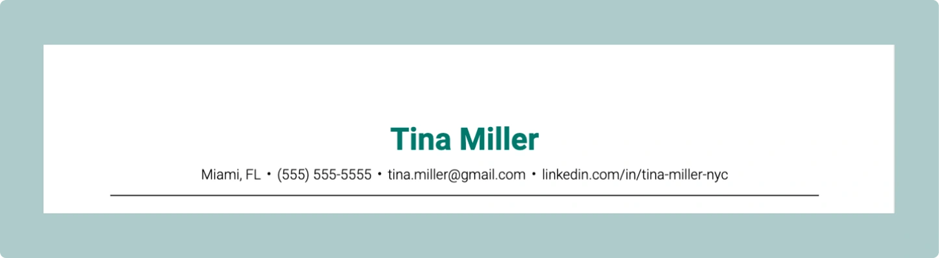 example resume header