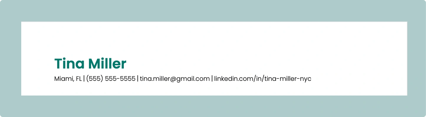 2 page resume header example