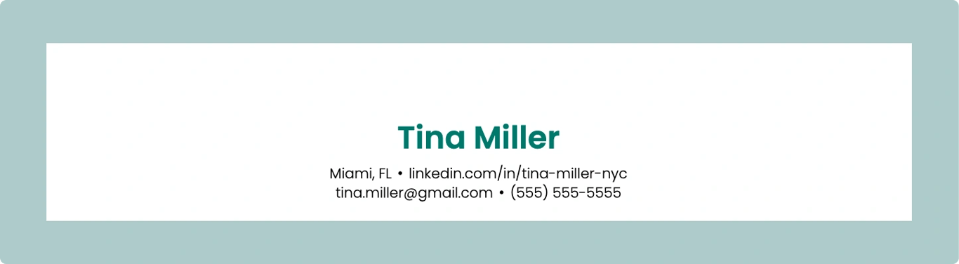 sample resume header