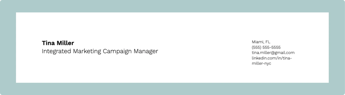 resume header example