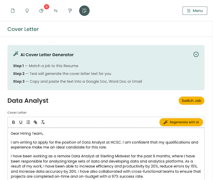 Narrative resume cover letter 