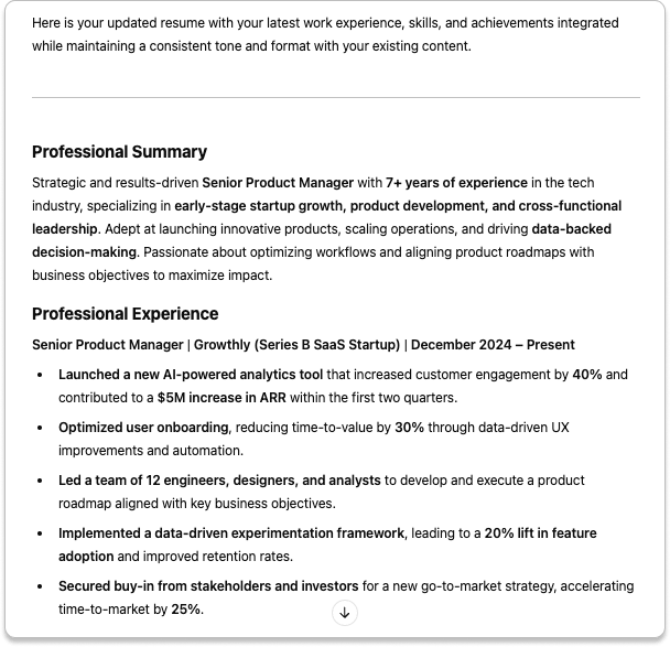 ChatGP resume update output