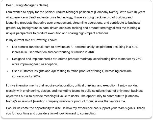 An example ChatGPT cover letter