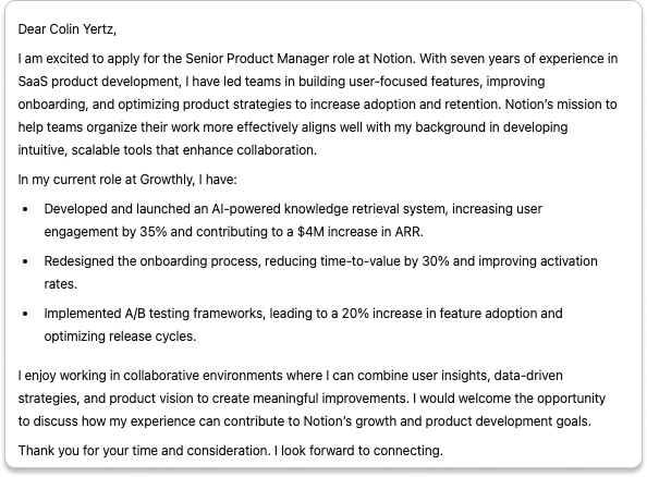 ChatGPT cover letter