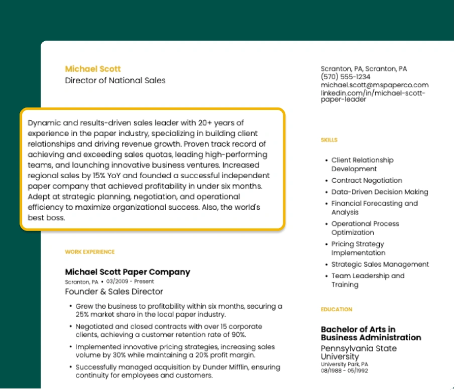 A resume summary example