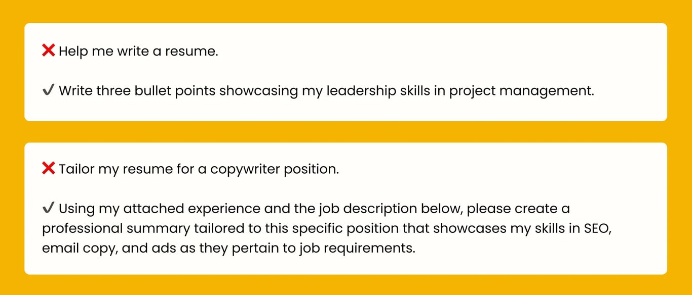 ChatGPT for resume writing prompt directives