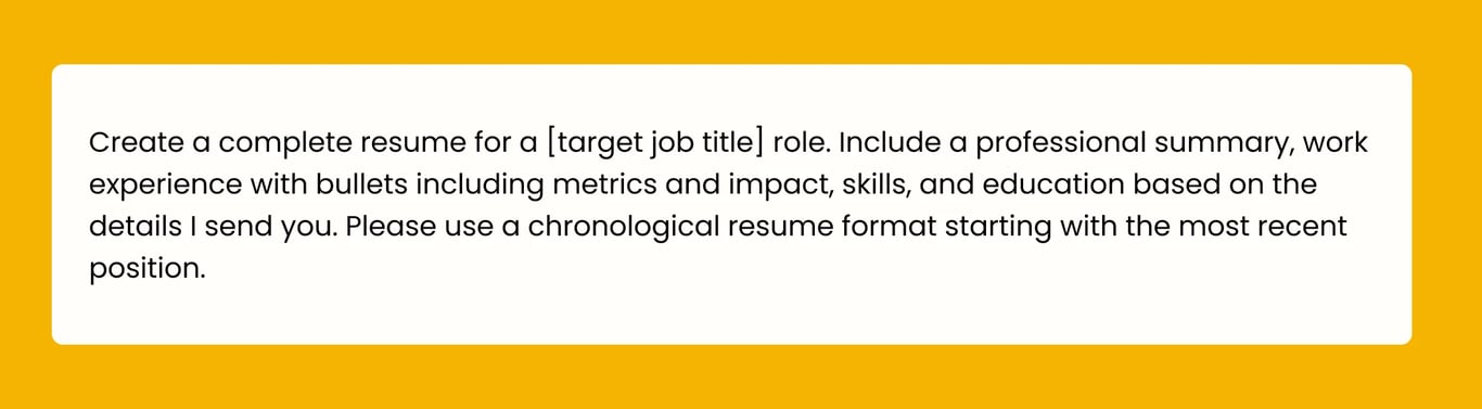 Prompt example for how to write a resume with ChatGPT