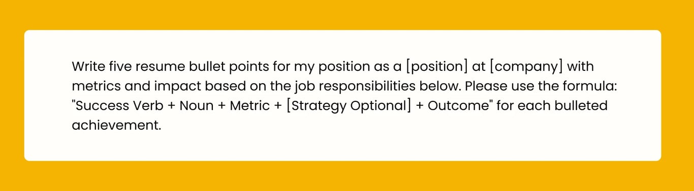 Example prompt for how to use ChatGPT for writing resume bullet points