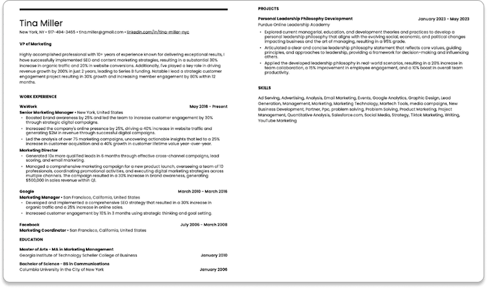 Example two page resume