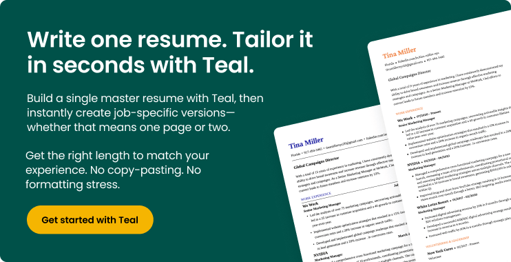 Two page resume solution Teal